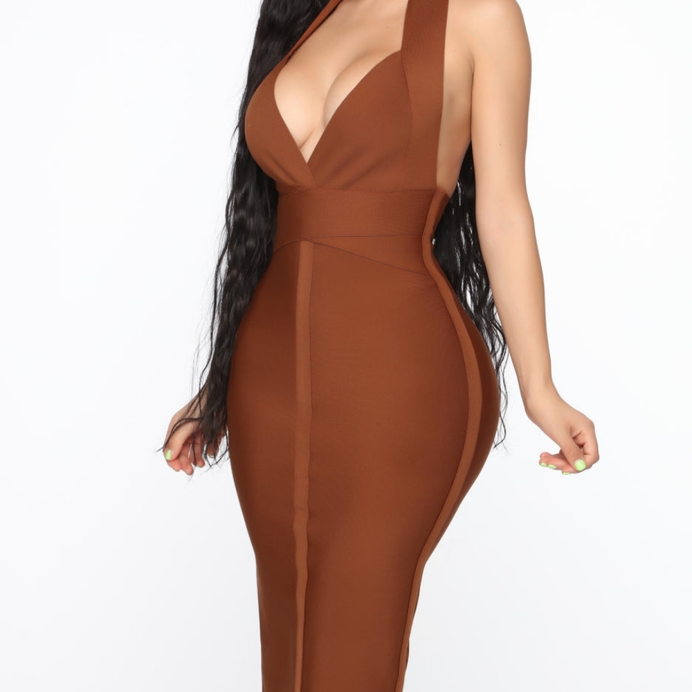 Cocktail Ready Bandage Midi Dress - Brown